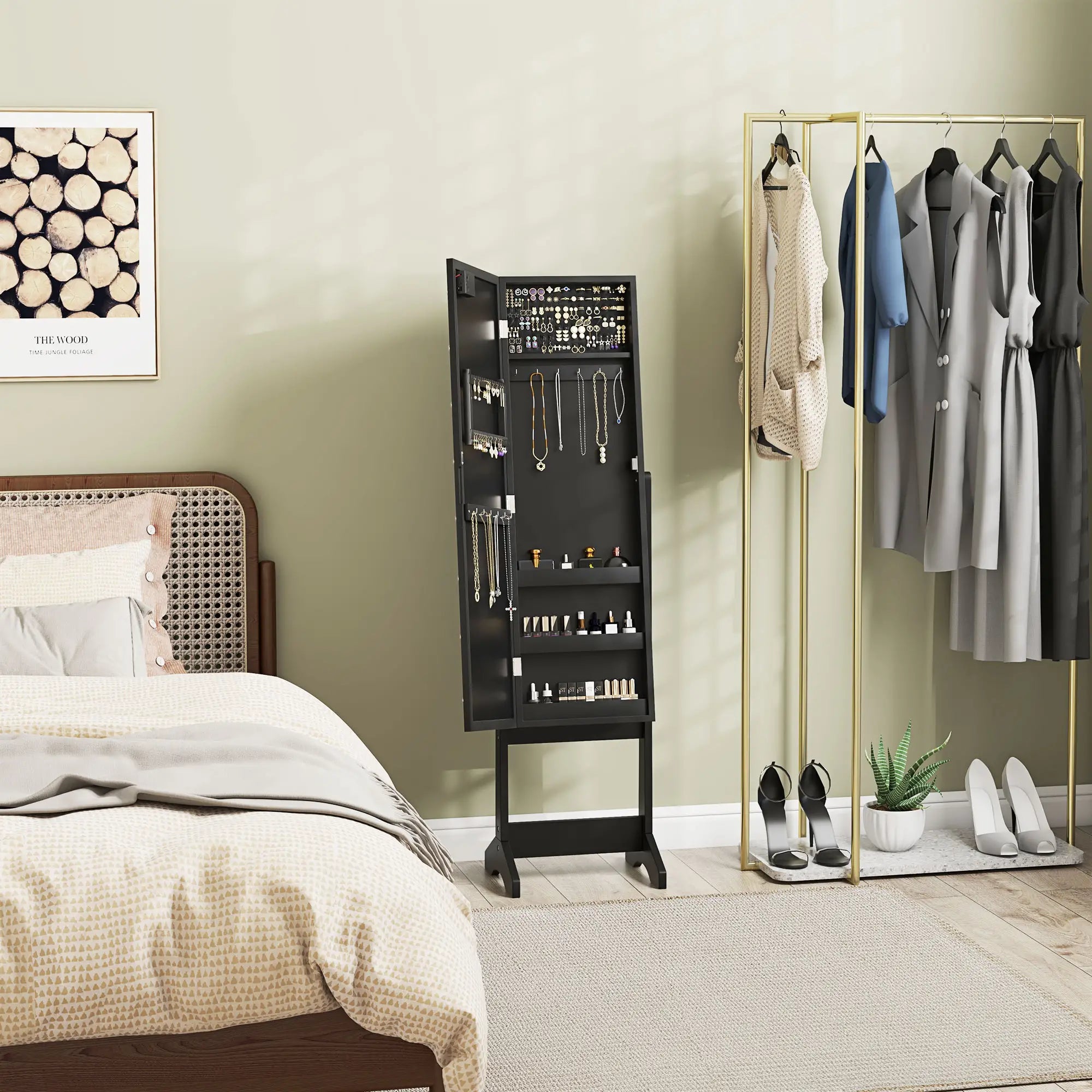 Free Standing Armoire Organizer, Lighted Mirrored Jewelry Cabinet, 16 LED Lights, Black Jewelry Armoire & Jewellery Mirror Cabinets at Gallery Canada