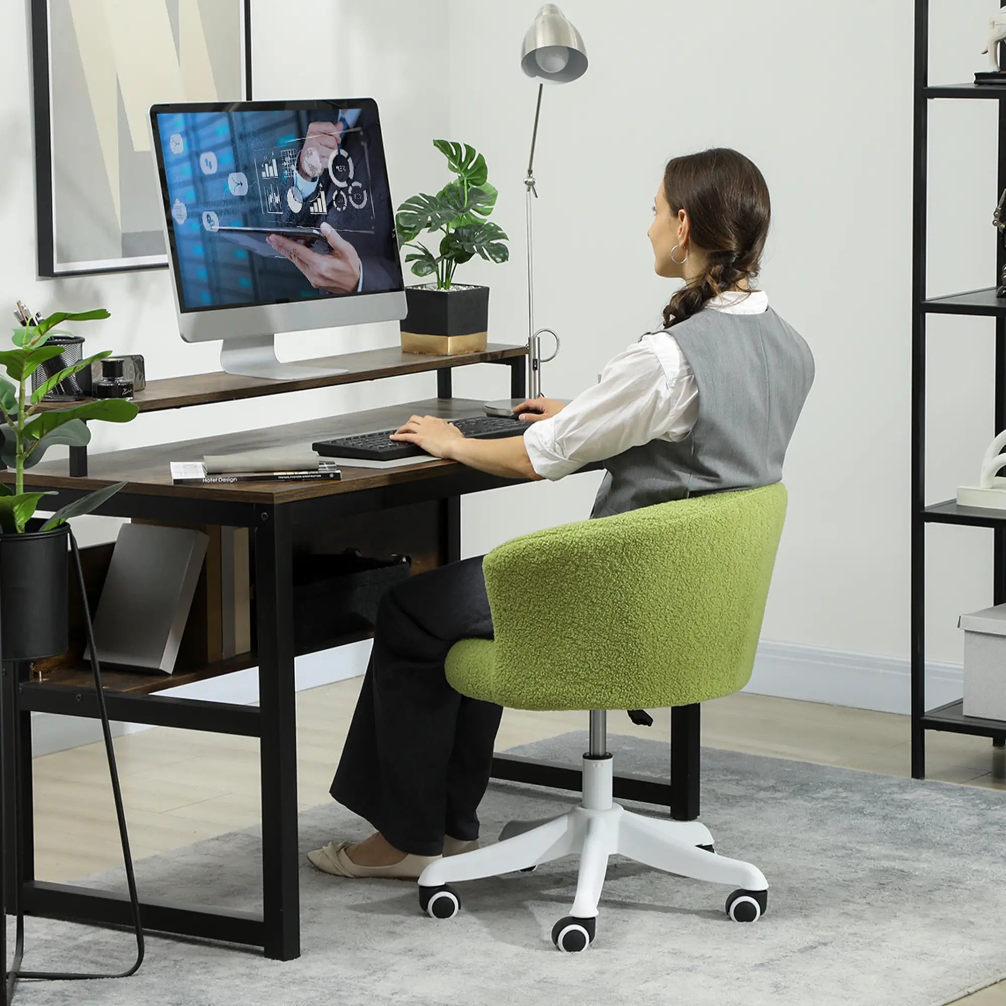 Armless Office Chair, Adjustable Height, Swivel Wheels, Mid Back, Light Green Task Chairs at Gallery Canada