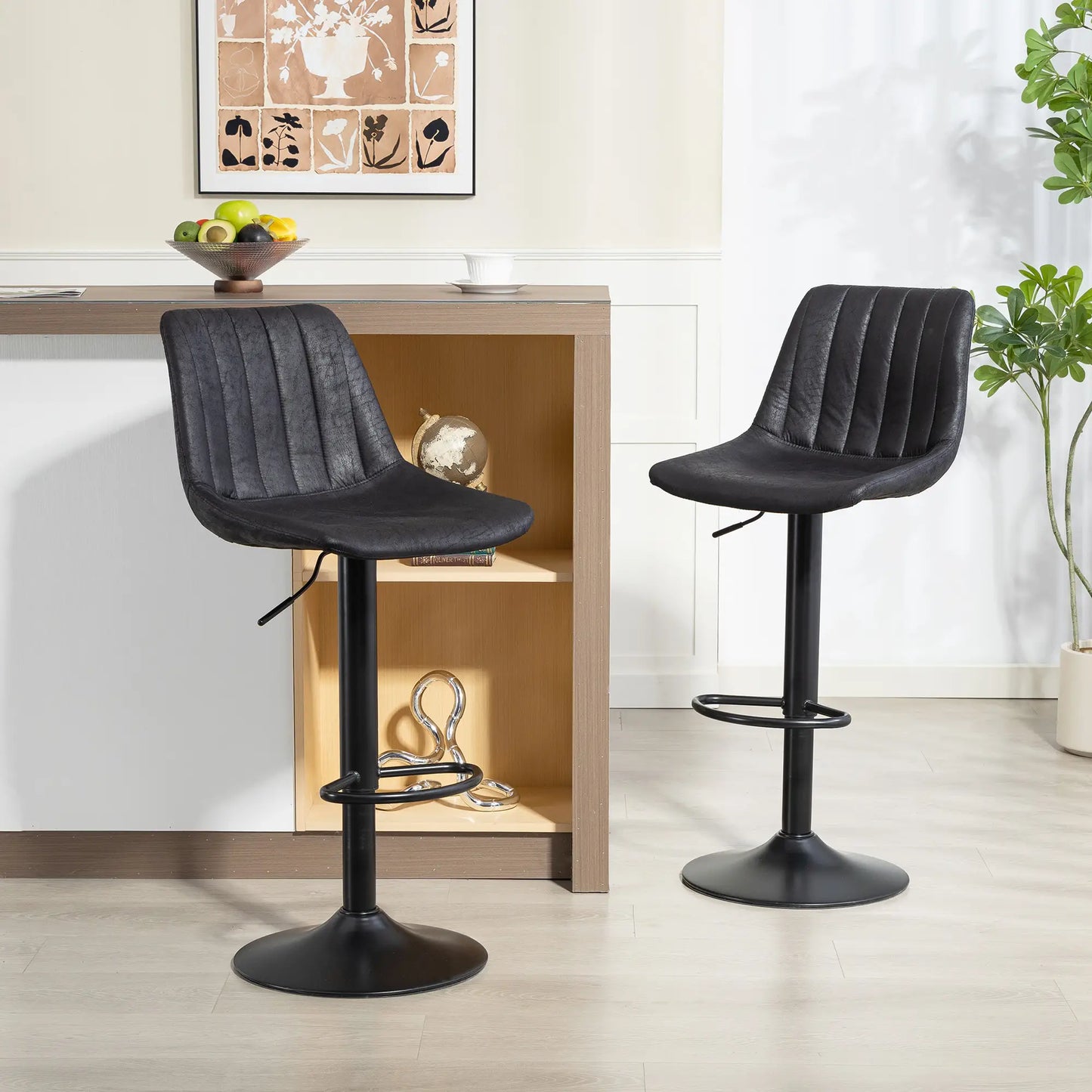 Adjustable Swivel Bar Stools, Set Of 2, Leathaire Upholstery, Black Bar Stools at Gallery Canada