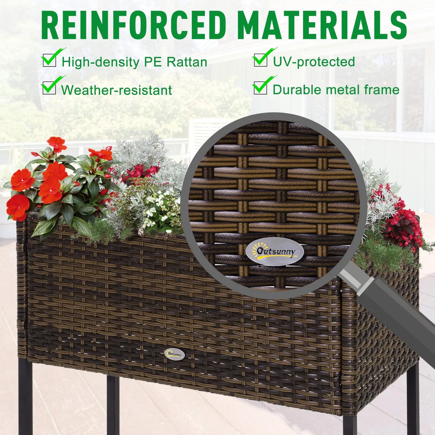 Rattan Raised Garden Box, Elevated Flower Bed with Shelf, Brown Plant Stands at Gallery Canada