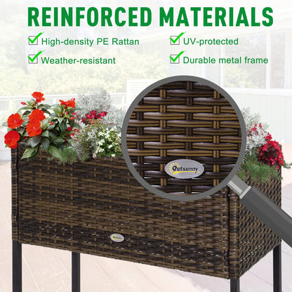 Rattan Raised Garden Box, Elevated Flower Bed with Shelf, Brown Plant Stands at Gallery Canada