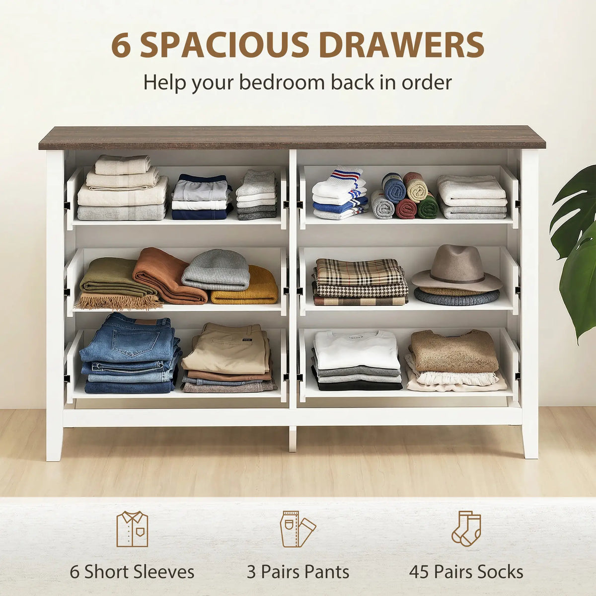 6-Drawer Wide Dresser Chest for Bedroom Living Room Closet Storage Cabinets at Gallery Canada