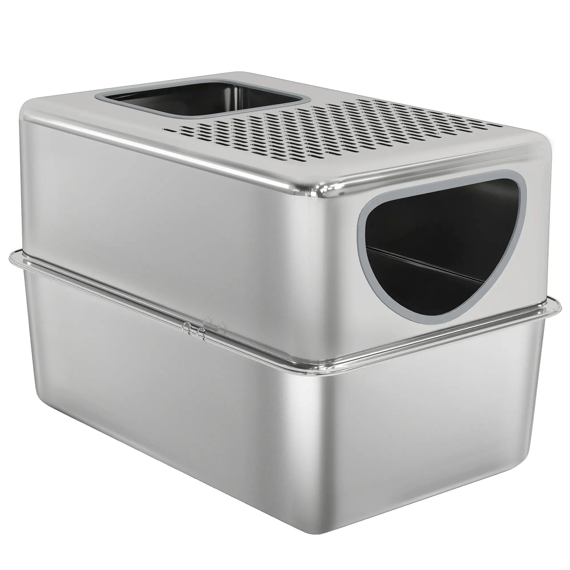 Stainless Steel Cat Litter Box, Extra Large Enclosed With Lid, Silver Cat Litter Box Enclosures Silver at Gallery Canada