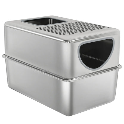 Stainless Steel Cat Litter Box, Extra Large Enclosed With Lid, Silver Cat Litter Box Enclosures Silver at Gallery Canada