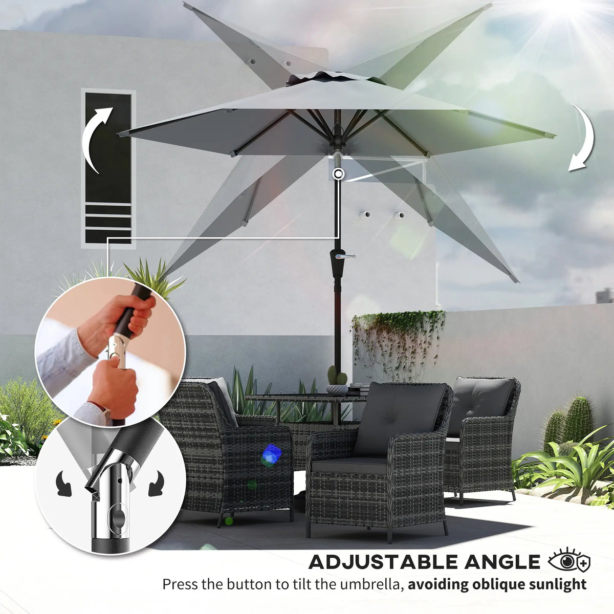 Outdoor Patio Sun Umbrella, 6 Ribs, Light Grey Patio Umbrellas at Gallery Canada