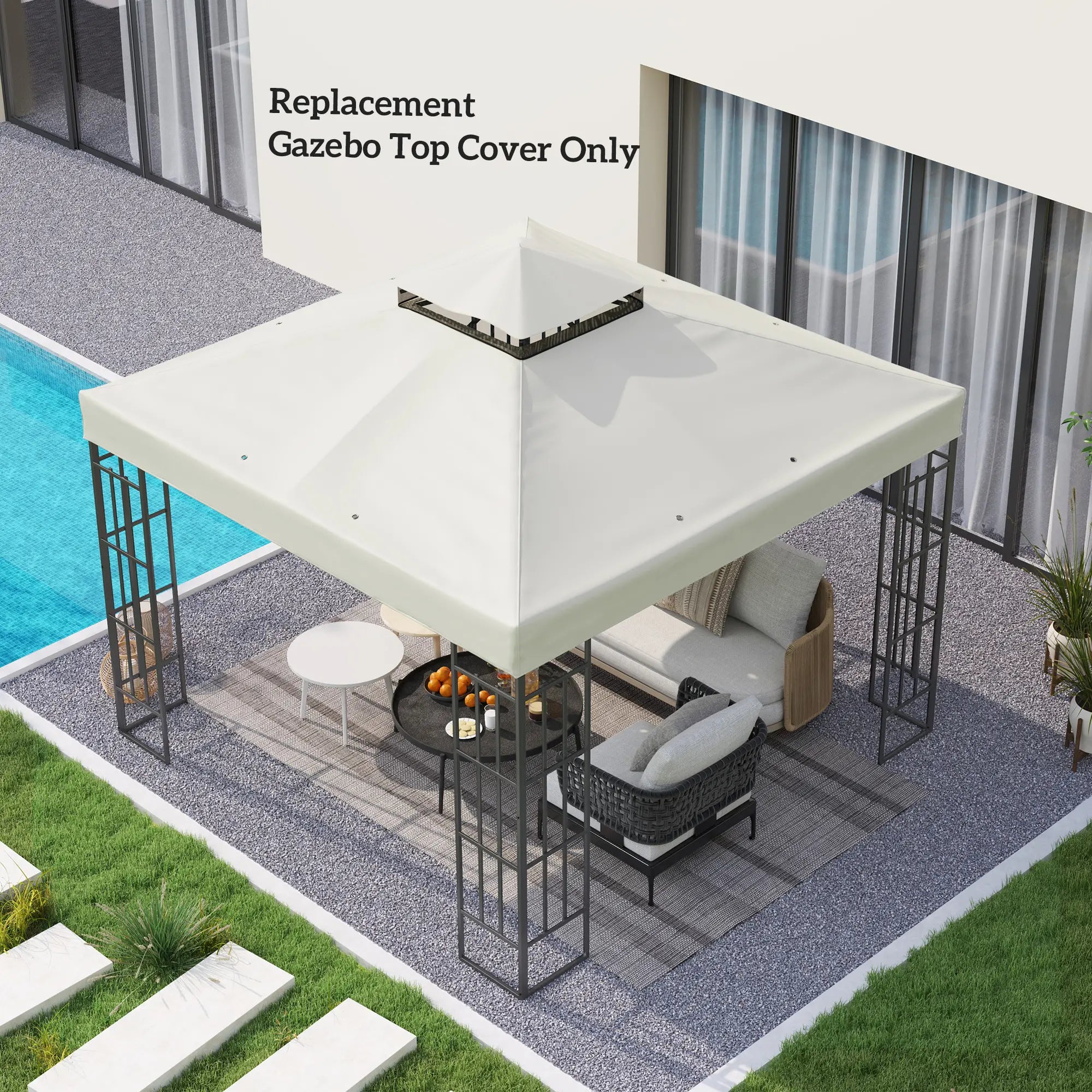 10' x 10' Gazebo Replacement Cover, UPF30+, 2-Tier Roof, Light Grey Gazebo Canopy Replacement at Gallery Canada