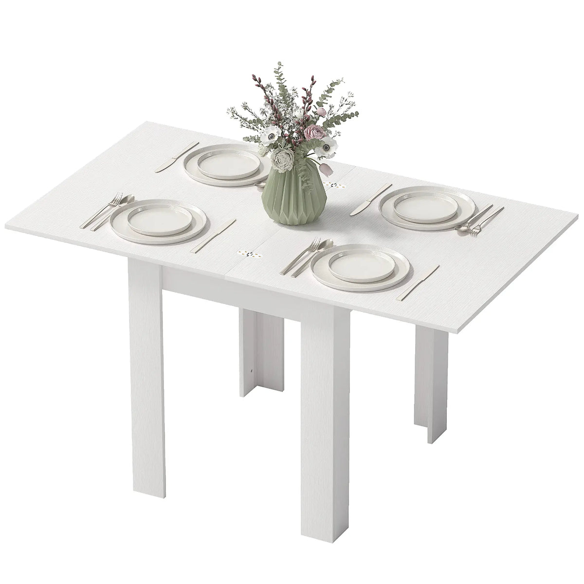 55" Extendable Dining Table for 4-6 Person, Kitchen Table, White Dining Tables White Wood Effect at Gallery Canada