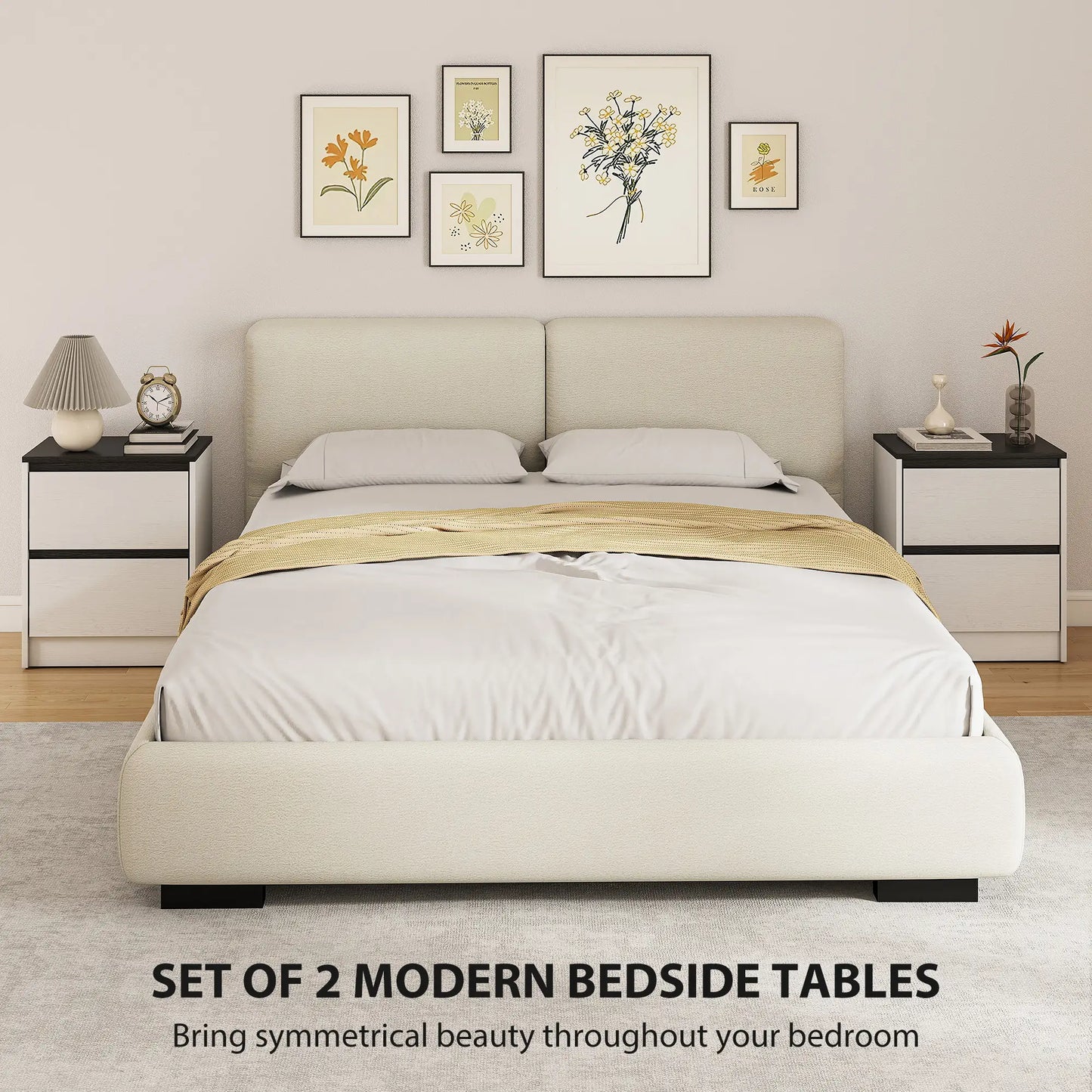 Modern Bedside Tables, Set of 2, 2 Drawers, White Bedside Tables at Gallery Canada