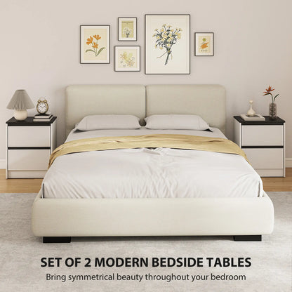 Modern Bedside Tables, Set of 2, 2 Drawers, White Bedside Tables at Gallery Canada