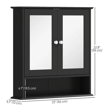 Wall-Mounted Medicine Cabinet, Double Doors, Open Shelf, Adjustable, Black Mirror Medicine Cabinets at Gallery Canada