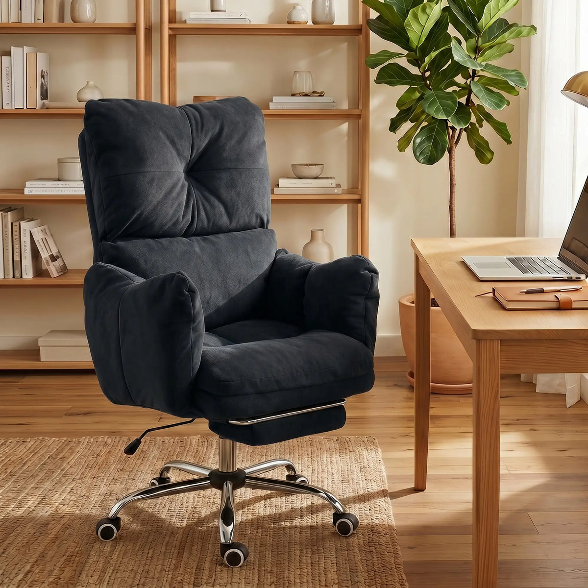 Ergonomic Office Gaming Chair With Foot Rest, Fabric, Black Task Chairs at Gallery Canada