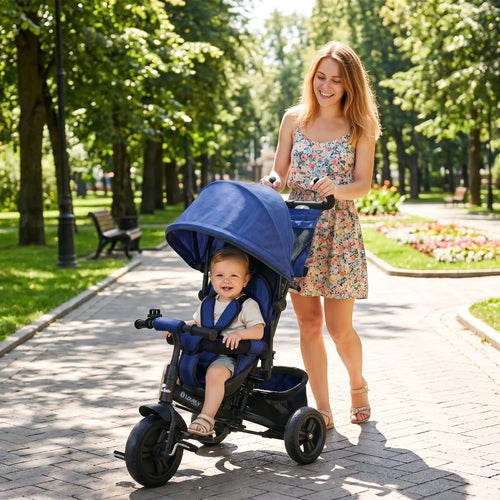 6 in 1 Tricycle for Toddlers, Parent-Push Handle, Dark Blue