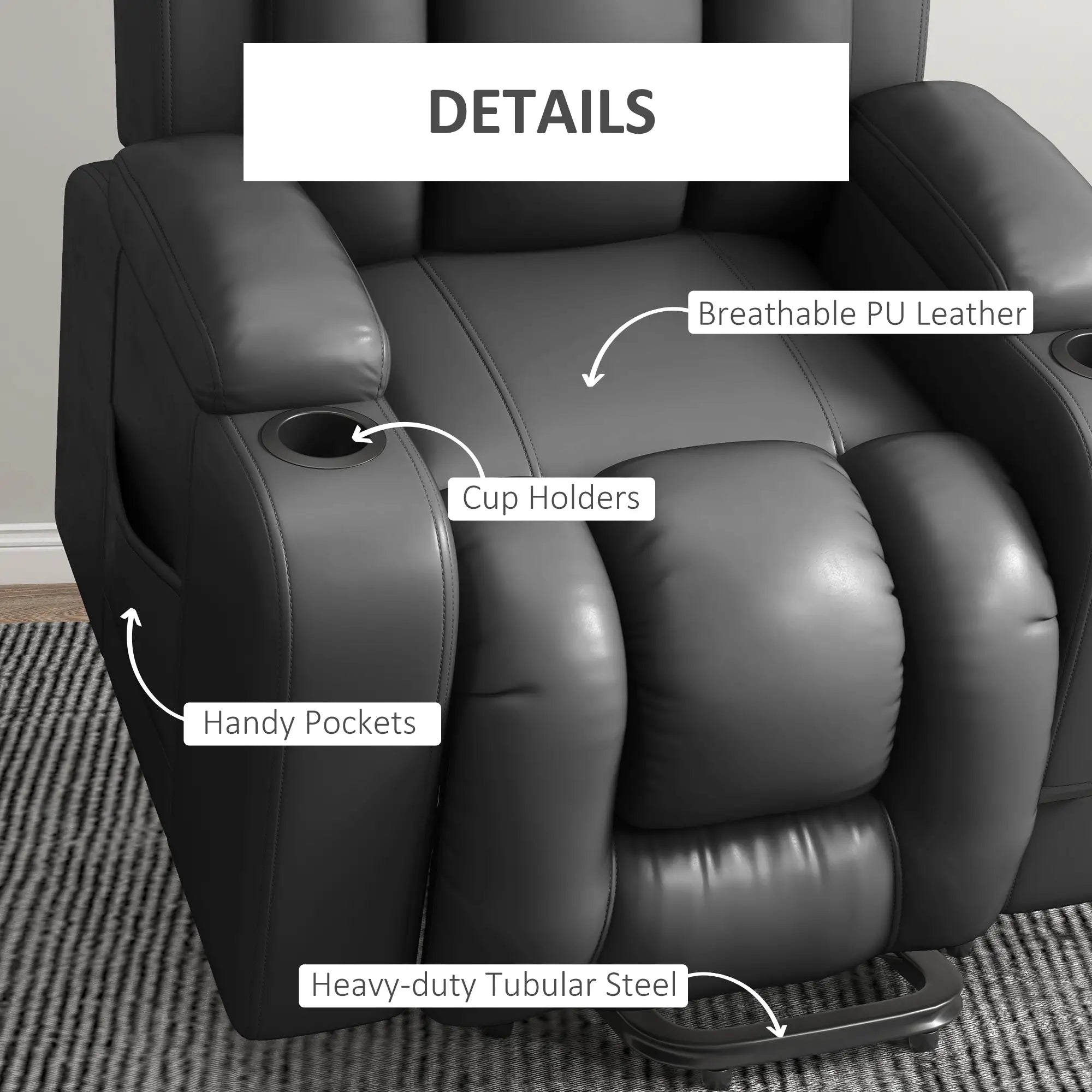 Electric Lift Chair, Power Recliner with Footrest, Remote, Cup Holders, Grey Electric Power Lift Chairs at Gallery Canada
