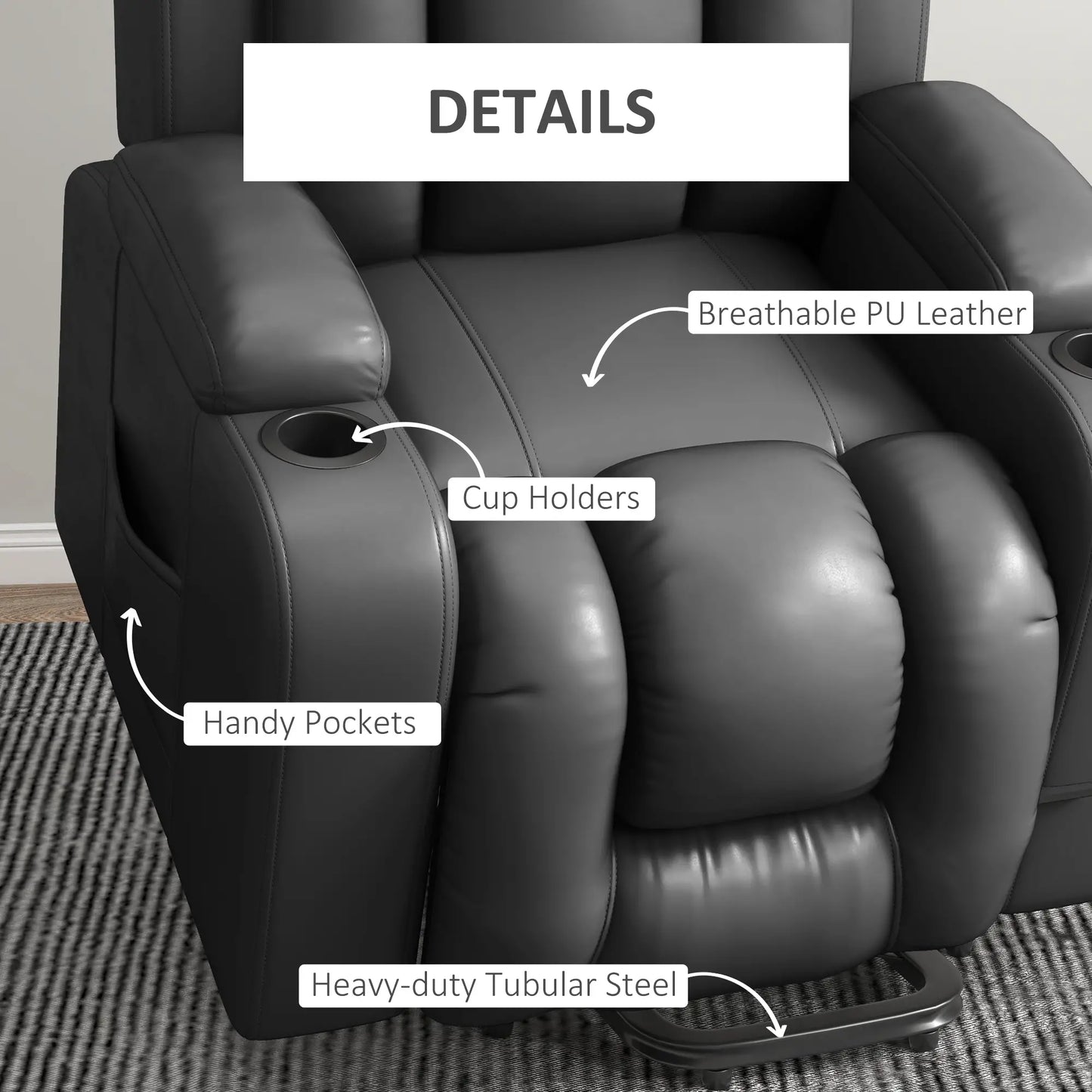 Electric Lift Chair, Power Recliner with Footrest, Remote, Cup Holders, Grey Electric Power Lift Chairs at Gallery Canada