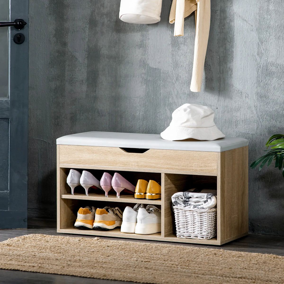 Shoe Bench with Padded Cushion, Hidden Storage, Natural Storage Ottomans & Benches at Gallery Canada