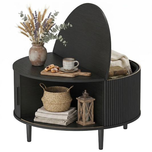 31.5" Black Round Coffee Table with Storage, Flip-Top, Black Coffee Tables Options at Gallery Canada