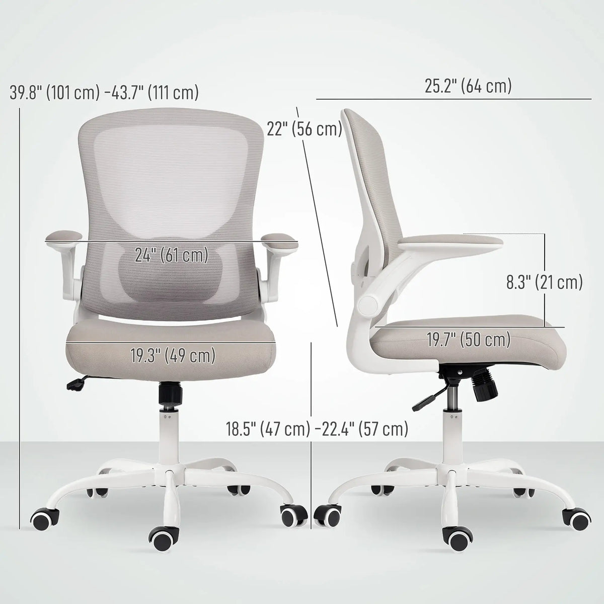 Ergonomic Mesh Office Chair, 4D Lumbar Support, Flip-Up Armrests, Tilt, Grey Task Chairs at Gallery Canada