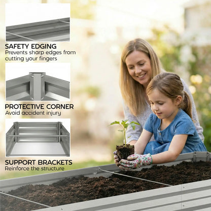 8'x2'x1' Galvanized Raised Bed, Elevated Planter Box, Silver