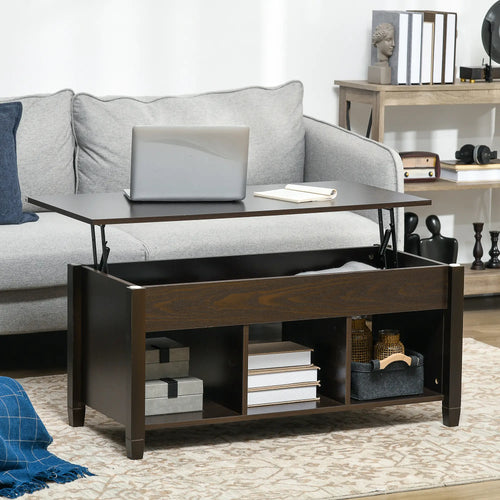 Lift Top Coffee Table, Hidden Storage, 3 Shelves, Espresso