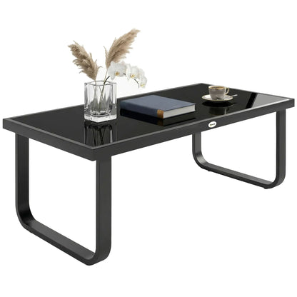 Outdoor Patio Coffee Table, Rectangle Metal Side Table, Tempered Glass Tabletop Patio Side Tables at Gallery Canada
