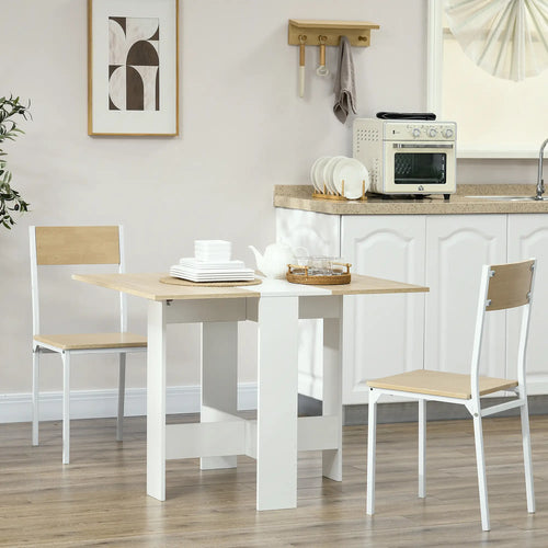 Drop Leaf Dining Table, Folding Wood Table, Multi-Use Side Table, White/Oak, White, Oak