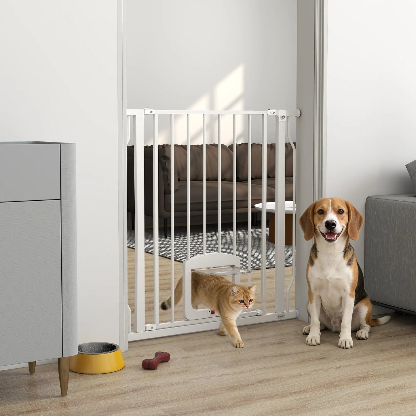 29.5-33.5" Adjustable Dog Gate with Cat Door, White Pet Gates at Gallery Canada