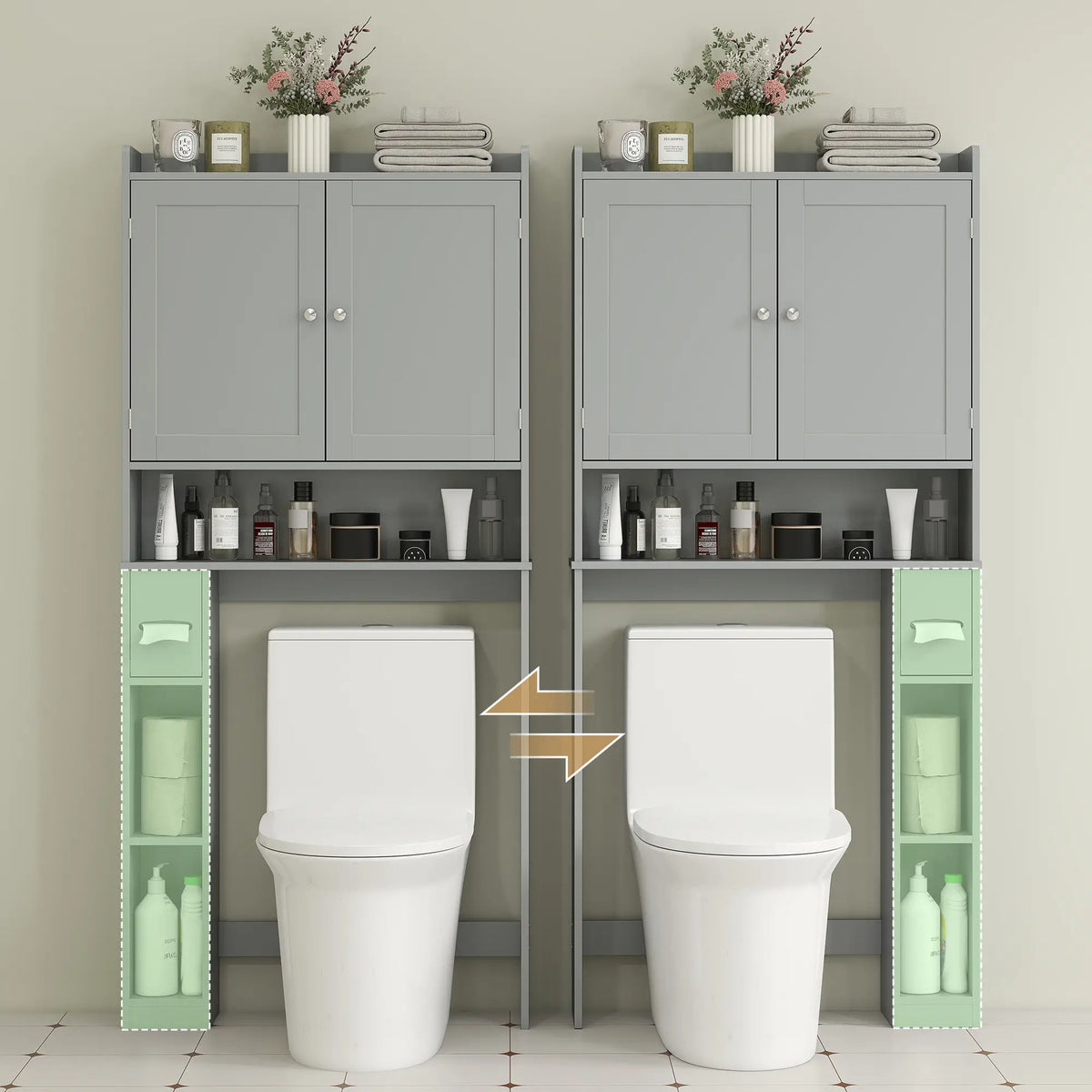 Over Toilet Storage Cabinet, 2 Doors, Toilet Paper Holder, Grey Bathroom Cabinets at Gallery Canada
