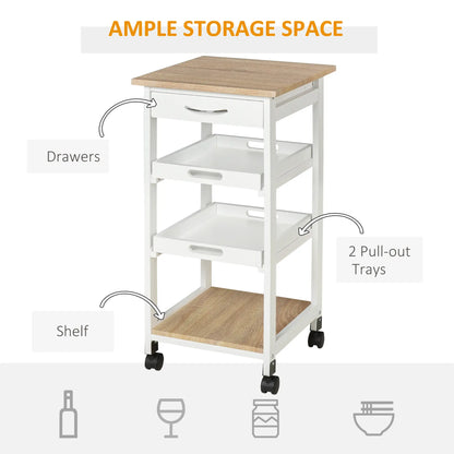 4-Tier Kitchen Cart, Removable Serving Tray, Wheels with Drawer, White Kitchen Islands & Kitchen Carts at Gallery Canada