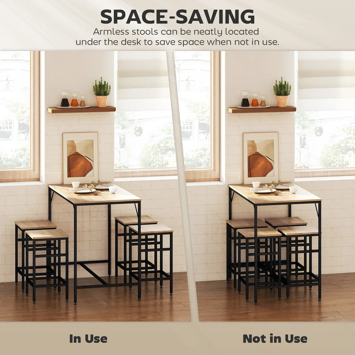 5-Piece Industrial Rectangular Bar Table Set, 4 Stools, Oak Bar Sets at Gallery Canada