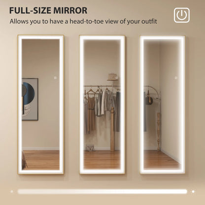 LED Mirror with Dimmable 3 Color Lights, 64" x 21", Gold Full Length Mirrors at Gallery Canada