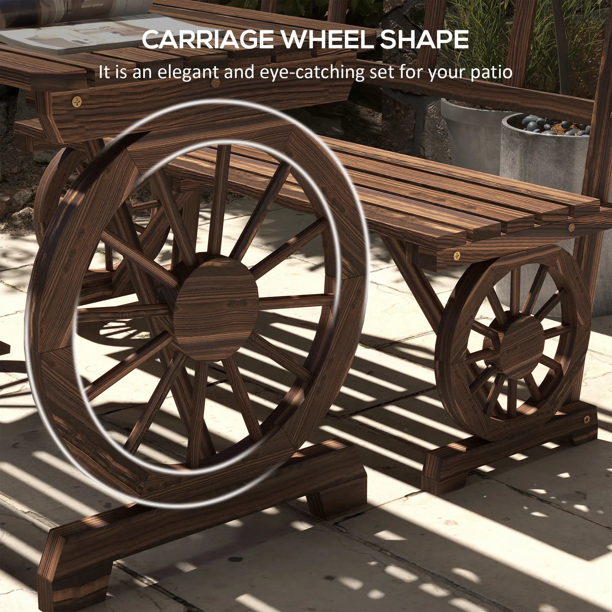 Wooden 3-Pc Carriage Patio Set With Chairs, Carbonized Bistro Sets at Gallery Canada