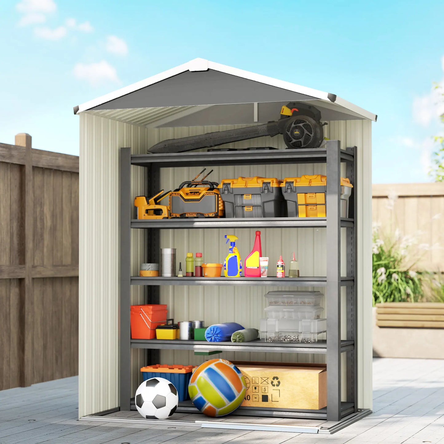 4.5 x 3ft Outdoor Storage Shed, Waterproof Metal Garden Shed, Light Grey Sheds at Gallery Canada