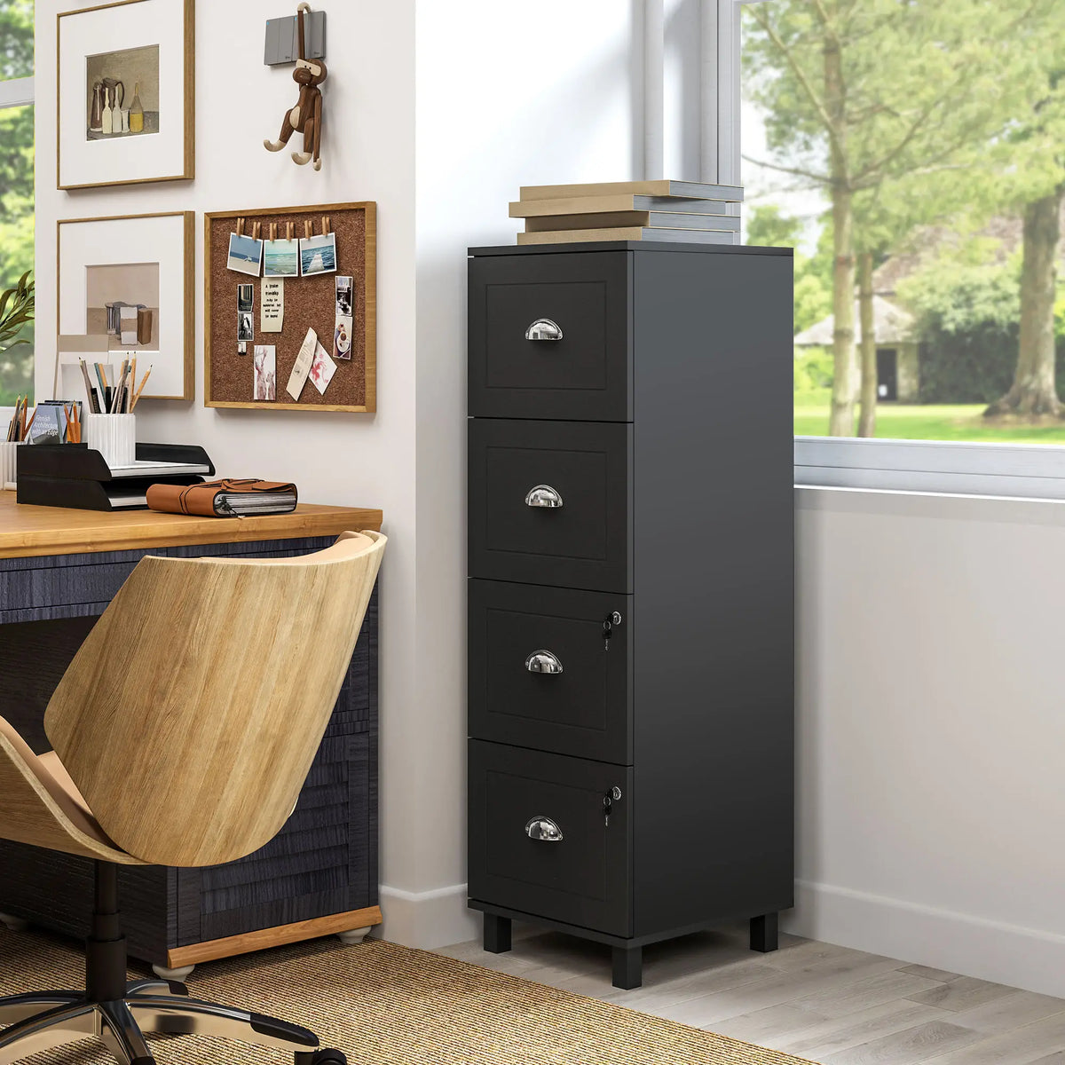 4 Drawer File Cabinet with Lock, A4 Letter Size, Black Office Cabinets & Cupboards at Gallery Canada