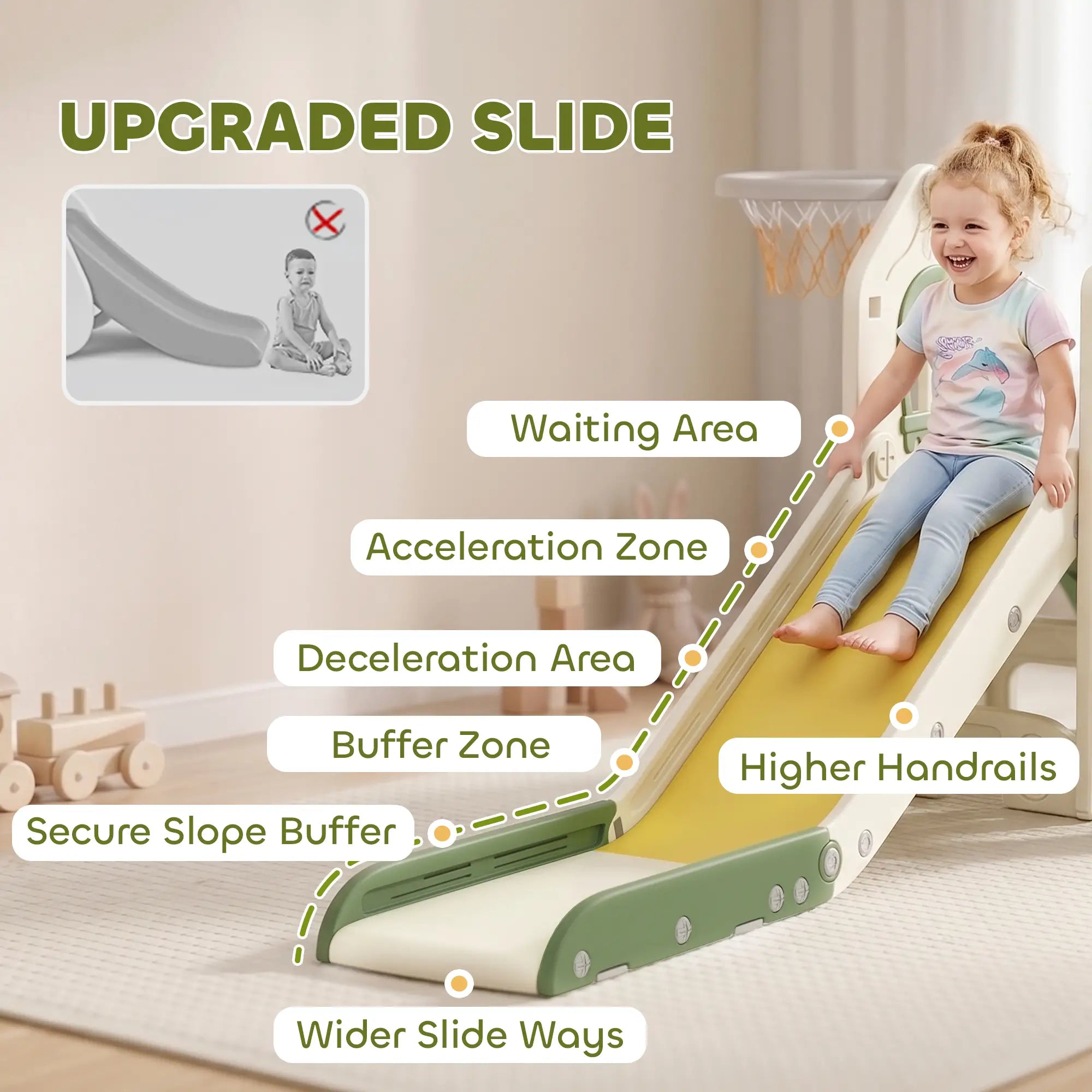 Foldable 4 in 1 Toddler Slide with Climber, Basketball Hoop, Storage Space and Basketball for Ages 1-3 Years, Cream Gym Sets & Swings at Gallery Canada