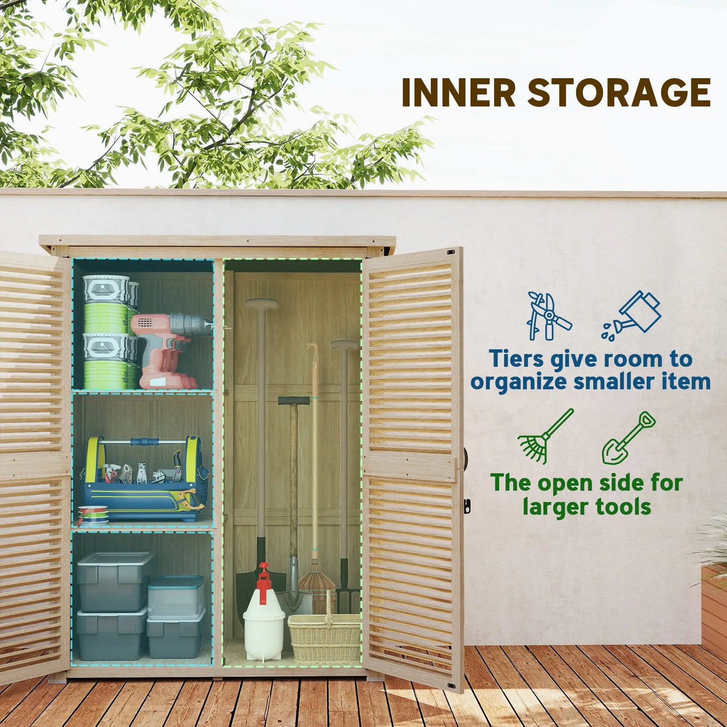 Wooden Garden Shed, 50" x 26" x 66", Waterproof Asphalt Roof, Shelves, Natural Sheds at Gallery Canada