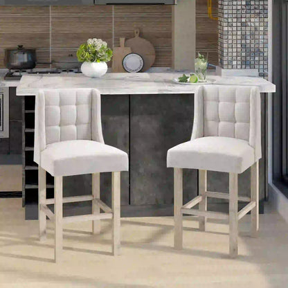 Modern Tufted Upholstered Counter Stools, Set of 2, Beige Bar Stools at Gallery Canada