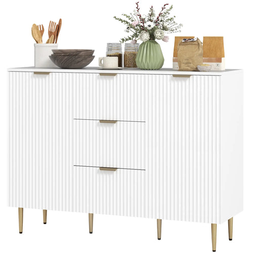 Modern Kitchen Storage Cabinet, 3 Drawers, Adjustable Shelves, White
