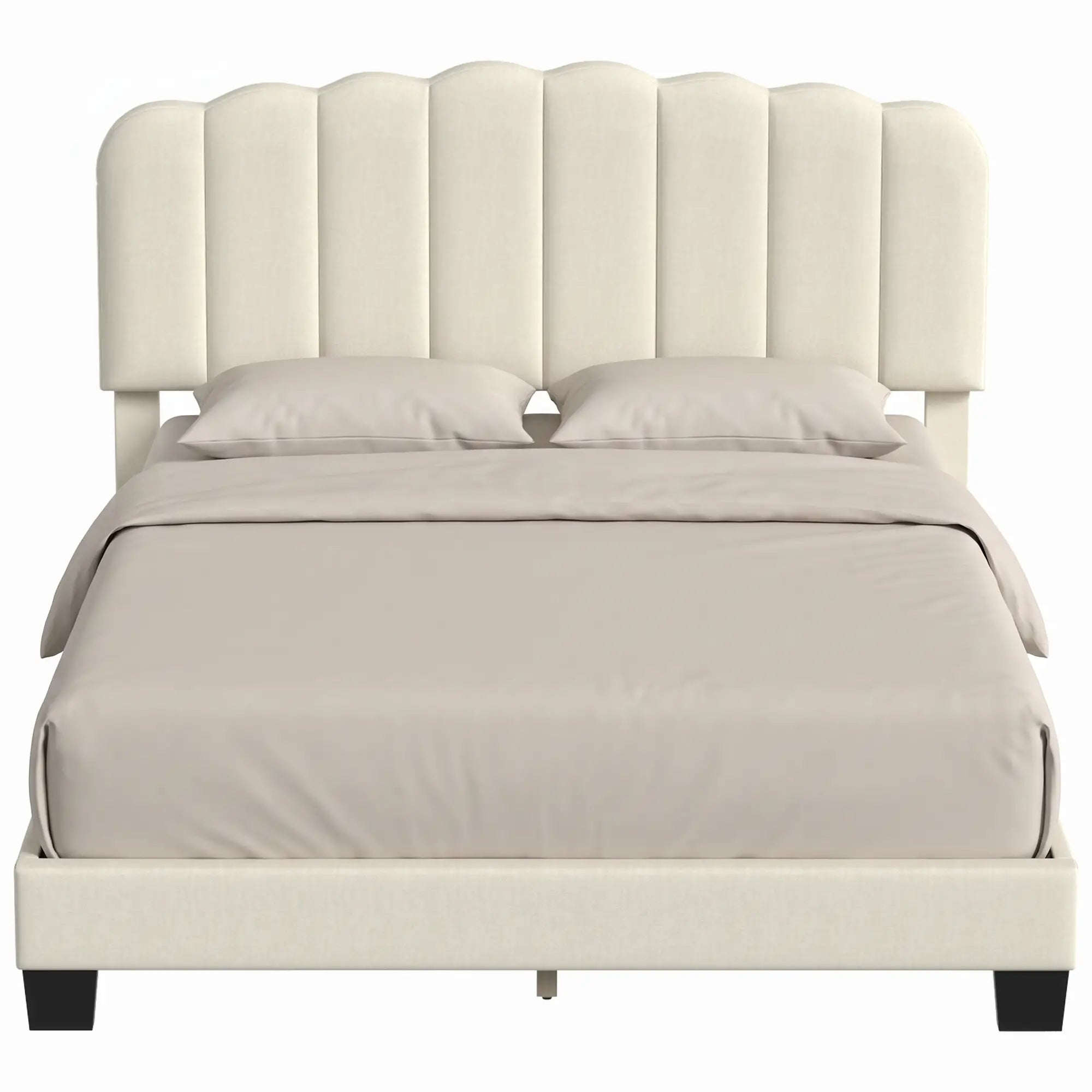 Queen Size Bed Frame, Adjustable Headboard, Linen-Feel Upholstered, Beige Bed Frames at Gallery Canada