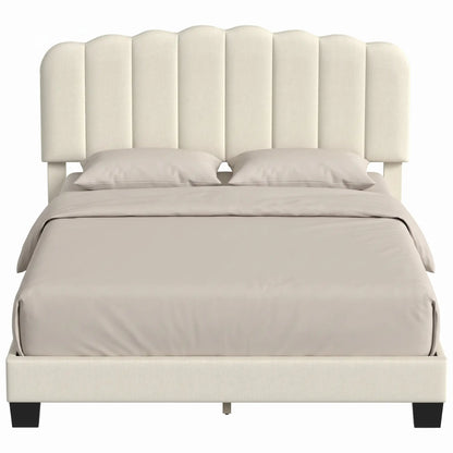 Queen Size Bed Frame, Adjustable Headboard, Linen-Feel Upholstered, Beige Bed Frames at Gallery Canada