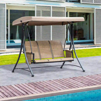 3-Person Porch Swing Chair With Adjustable Canopy, Brown Patio Swings with Stand at Gallery Canada
