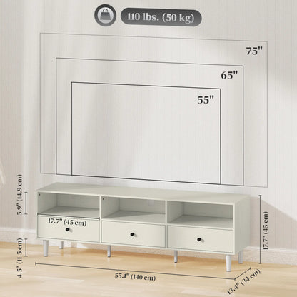 TV Stand for 75 Inches, 3 Storage Shelves, 3 Drawers, White TV Stands at Gallery Canada