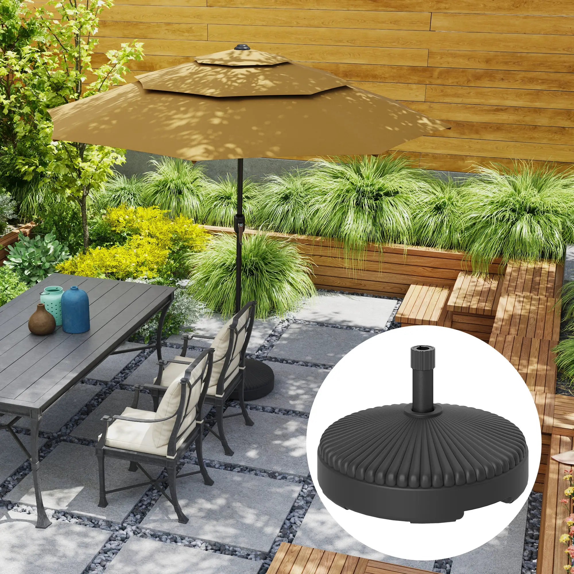 Round Plastic Patio Umbrella Base, 62lbs Sand or 51lbs Water, Black Umbrella Bases at Gallery Canada