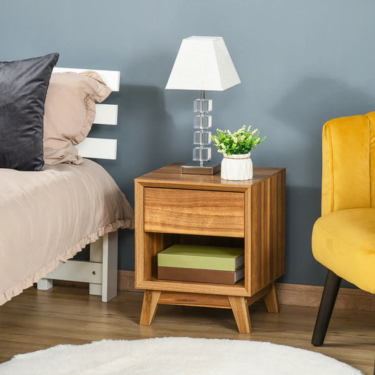 Walnut Brown Nightstand With Drawer & Shelf, Bedroom Side Table, Brown Bedside Tables Walnut at Gallery Canada