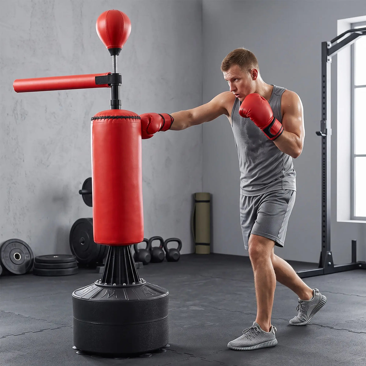 Freestanding Boxing Punch Bag Stand, 360° Rotating Arm, Speed Ball, Adjustable Height Punching Bag Hangers Red at Gallery Canada
