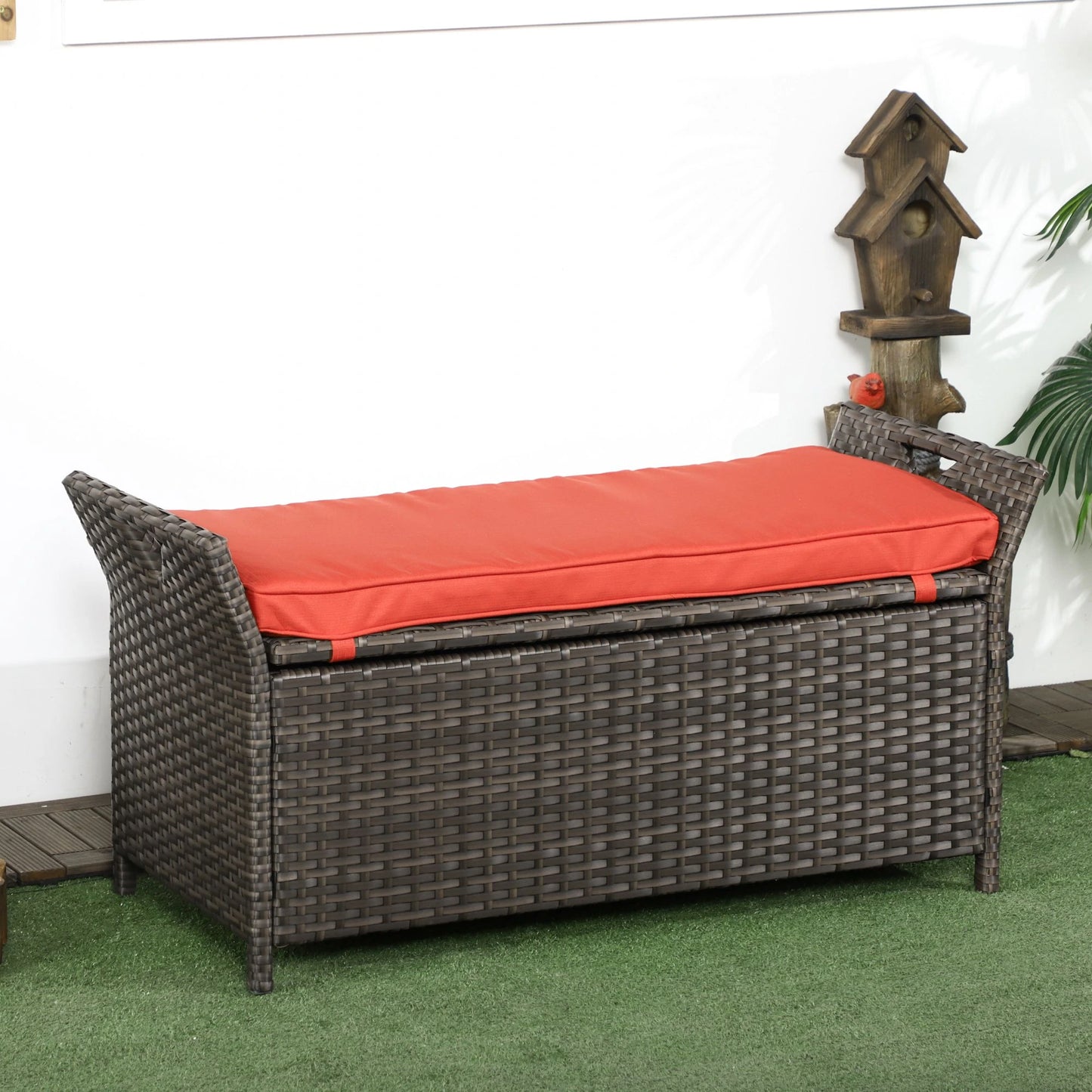 2-In-1 Outdoor PE Rattan Storage Bench, 29 Gallon, Red Patio Storage Boxes at Gallery Canada