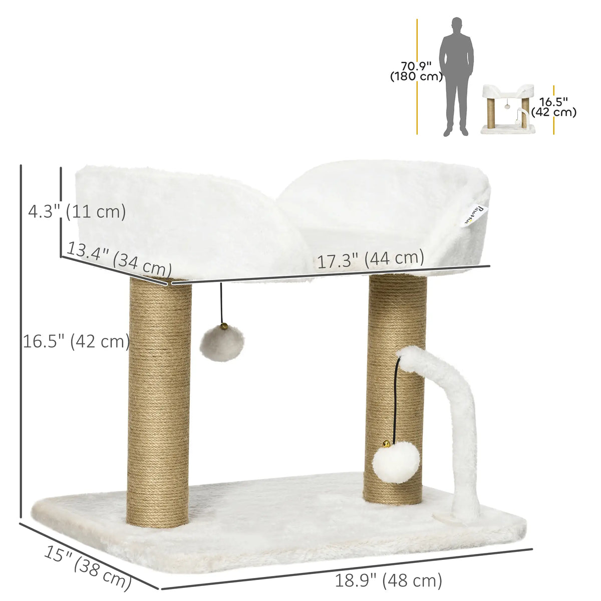 Small Cat Tower Condo, Jute Scratching Posts, Top Perch, Dangling Balls, White Cat Trees at Gallery Canada