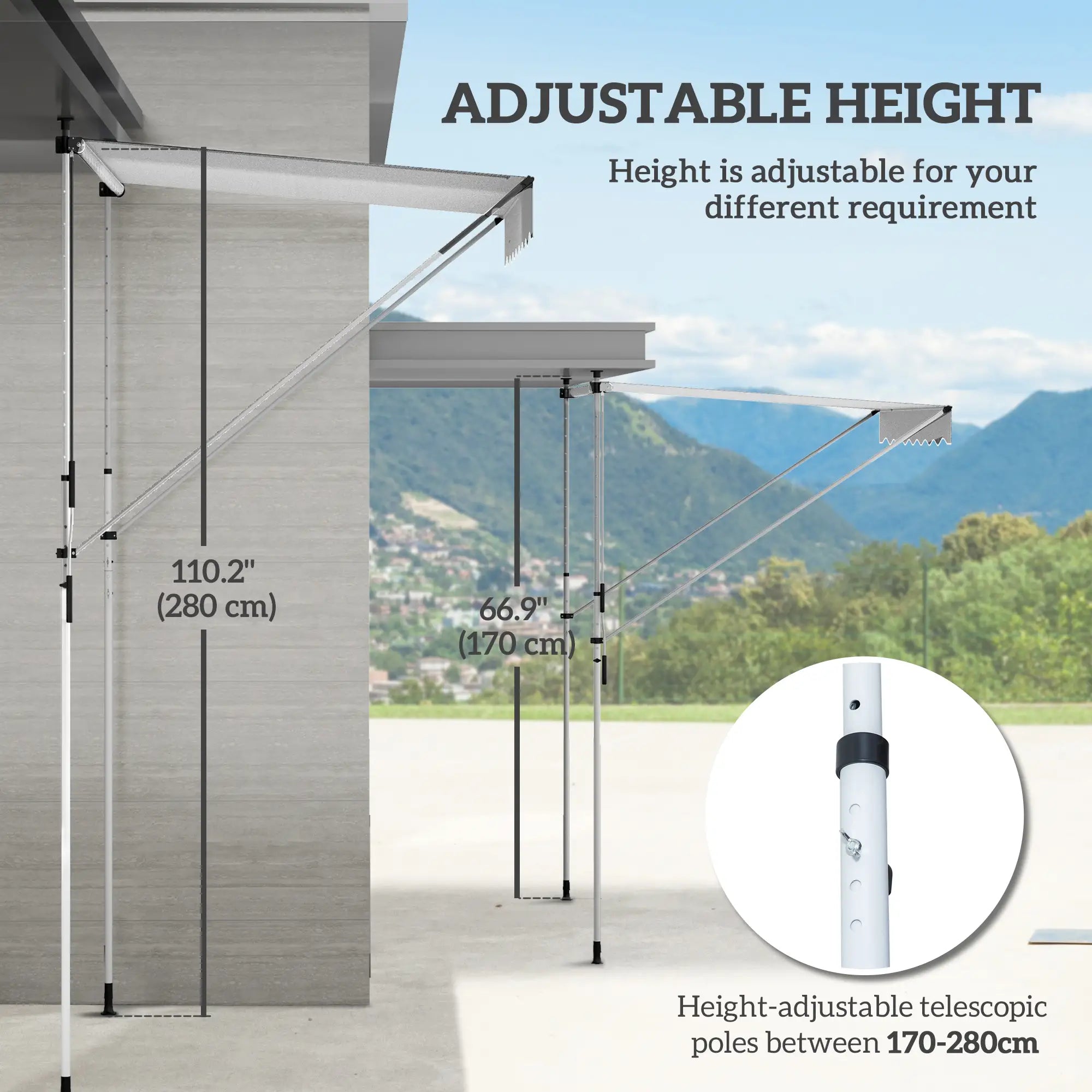 6.6'x5' Manual Retractable Patio Awning, Sun Shade, Water Resistant, White Door Awnings at Gallery Canada