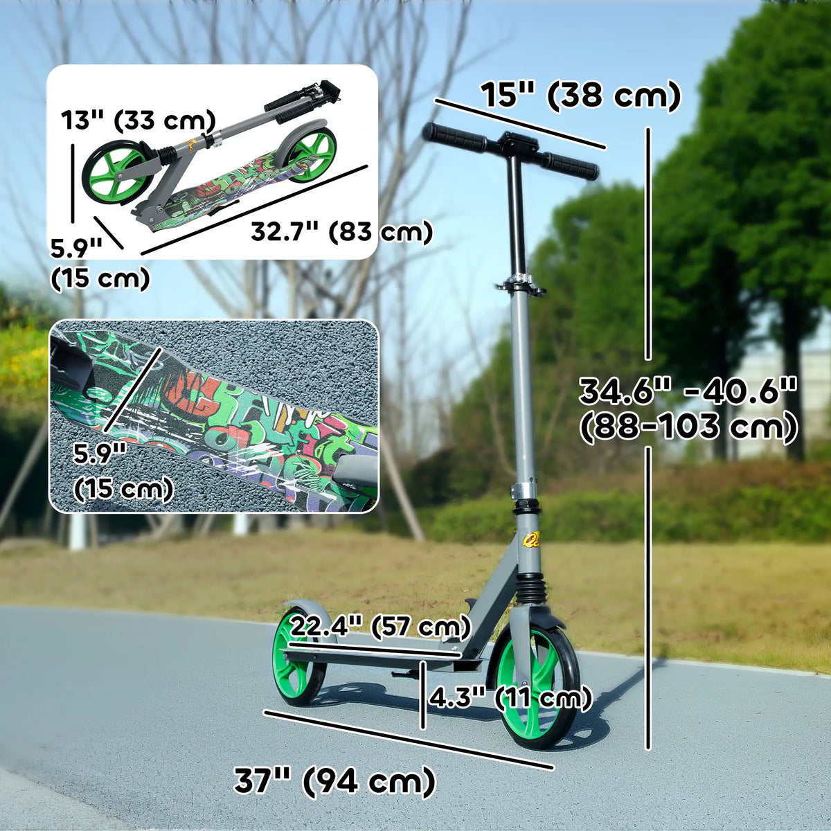 Kids Kick Scooter, Adjustable Height, Rear-Fender Brake, 200mm Wheel, Foldable, Green Scooters at Gallery Canada