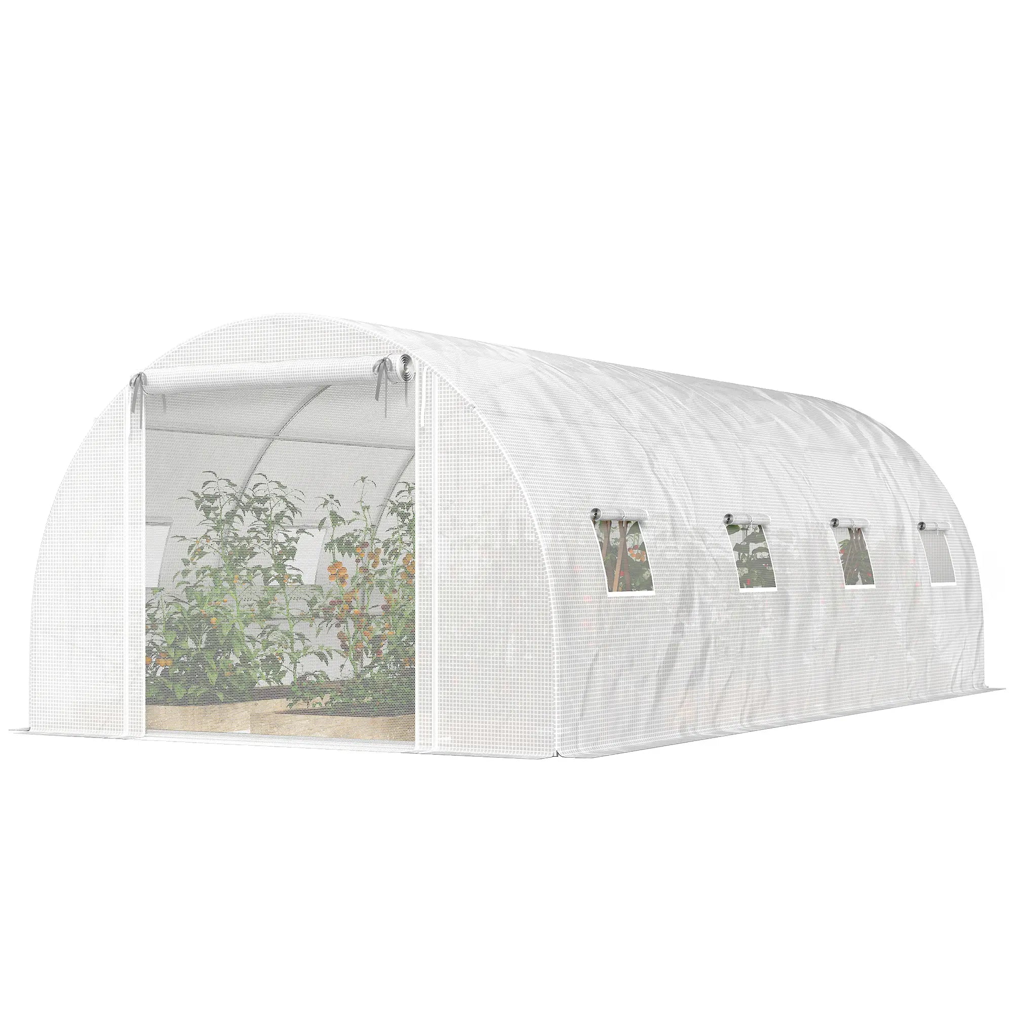 Walk-in Tunnel Greenhouse, 20'x10'x7', Mesh Door, PE Cover, White Tunnel Greenhouses White, Silver at Gallery Canada