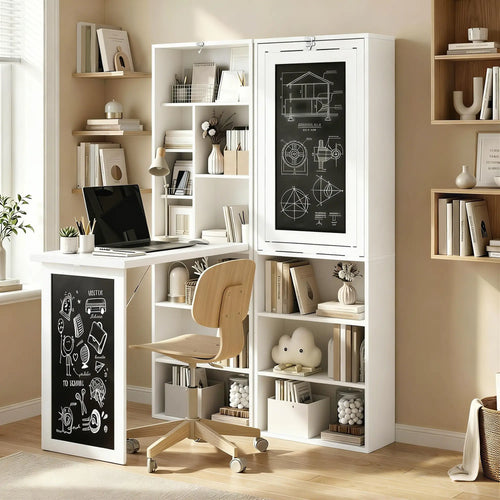 Fold-Out Convertible Office Desk, Wall Mount, White